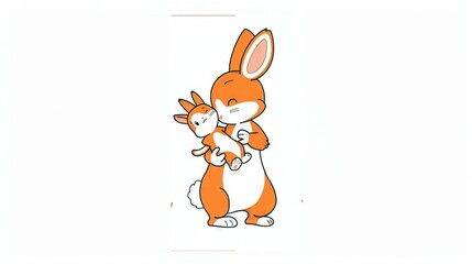 Obraz premium A drawing of a rabbit cradling a baby bunny against a white backdrop