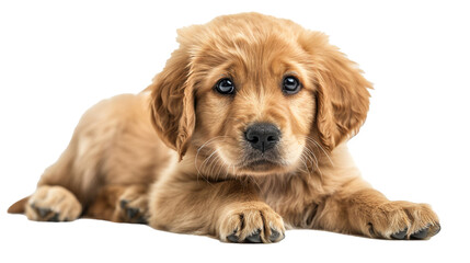 A cute golden retriever puppy isolated on transparent background. 