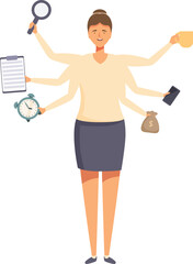Multitasking workaholic person icon cartoon vector. Office manager. Process position