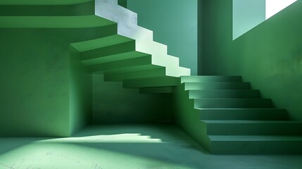 minimal green scene geometric shape staircase
