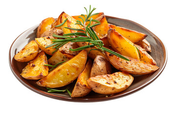 Potato Wedged Fries in a Plate Isolated on a Transparent Background