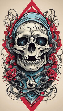 skull with neotraditional tatto design