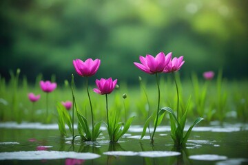 Obraz premium pink flowers in the pond