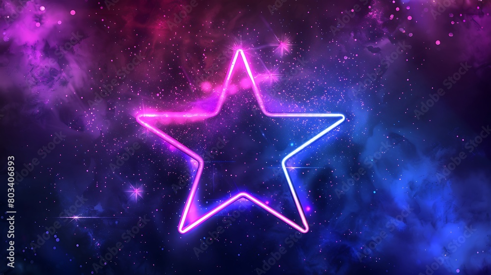 Wall mural neon frame in star form with shining effects and sparkles on dark background