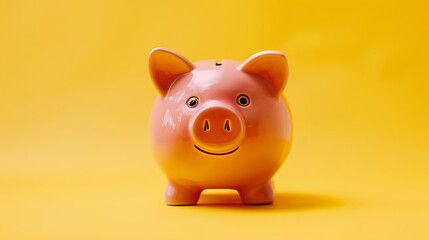 Piggy bank standing on yellow background