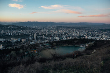 Fototapeta premium sunset over the Turtle lake, Tbilisi