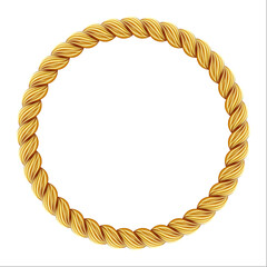 Gold twisted rope circle frame. Round rope border. © Quarta
