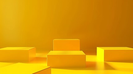 Yellow podium cube stand abstract stage platform or product studio geometric shape on minimal background