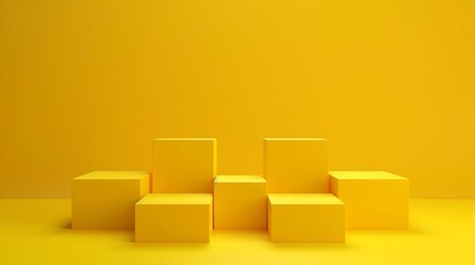 Yellow podium cube stand abstract stage platform or product studio geometric shape on minimal background