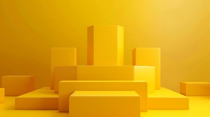 Yellow podium cube stand abstract stage platform or product studio geometric shape on minimal background