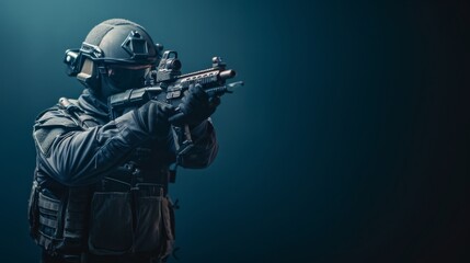 Naklejka premium Police special reaction team takes aim with their firearm