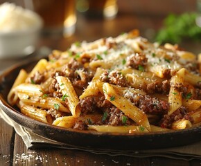 Close Up of Penne Bolognese With Parmesan Cheese - Powered by Adobe