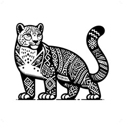 leopard silhouette in animal ethnic, polynesia tribal illustration