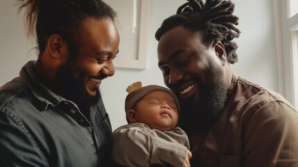 Male gay parents adopted a little baby.