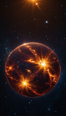 A cosmic marvel, the sun, a fiery sphere amidst the infinite darkness of outer space.