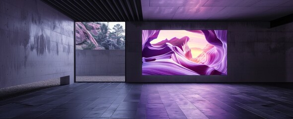 Purple Canyon Art on Massive LED Display,  Banner with copy space