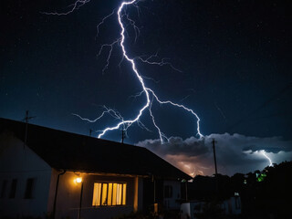 A flash of brilliance in the night, lightning igniting the sky against the dark void.