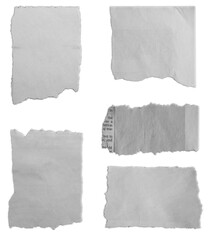 Five pieces of torn paper on white background 