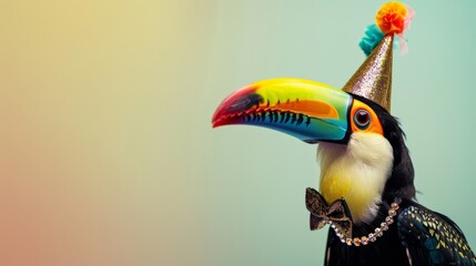 Naklejka premium Festive toucan in party attire