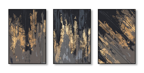 Framed canvas artworks featuring metallic foil in shades of grey, gold, and black