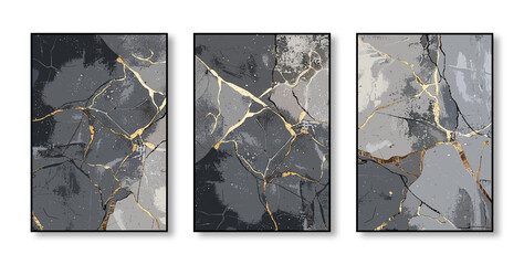 Abstract canvas art in grey and gold frames