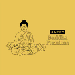 Happy Buddha Purnima Outline Hand Drawing Poster Illustration