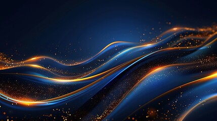 Luminous fancy abstract lines curved overlapping wave-shaped on a dark blue background