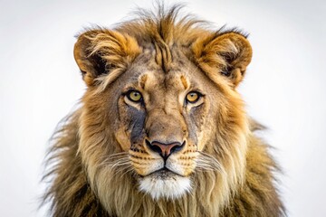 lion loking at camera , isolated in white background