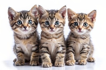 three small kittens isolated on white background