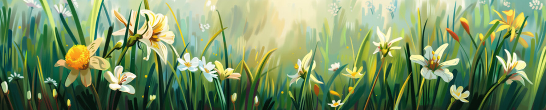 Sunlit Wildflower Meadow Panoramic Banner