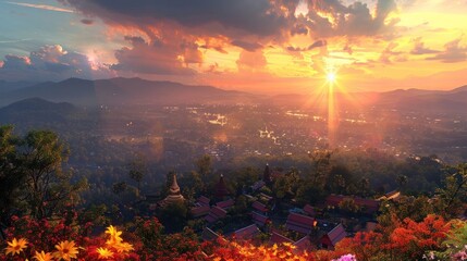 Vibrant Sunlight Illuminating Wat Phra That Mae Yen A Glimpse of Spiritual Serenity in Pai Mae Hong