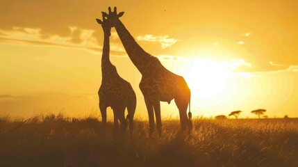 Fototapeta na wymiar African Safari: Giraffes Silhouetted at Sunset