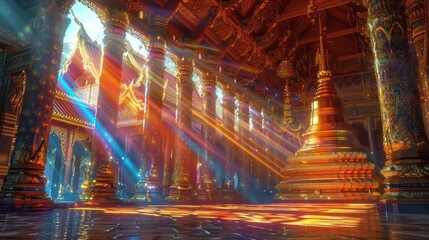 Golden Chedi of Wat Phra That Si Chom Thong Illuminated by a Vibrant D Rendered Sunlight