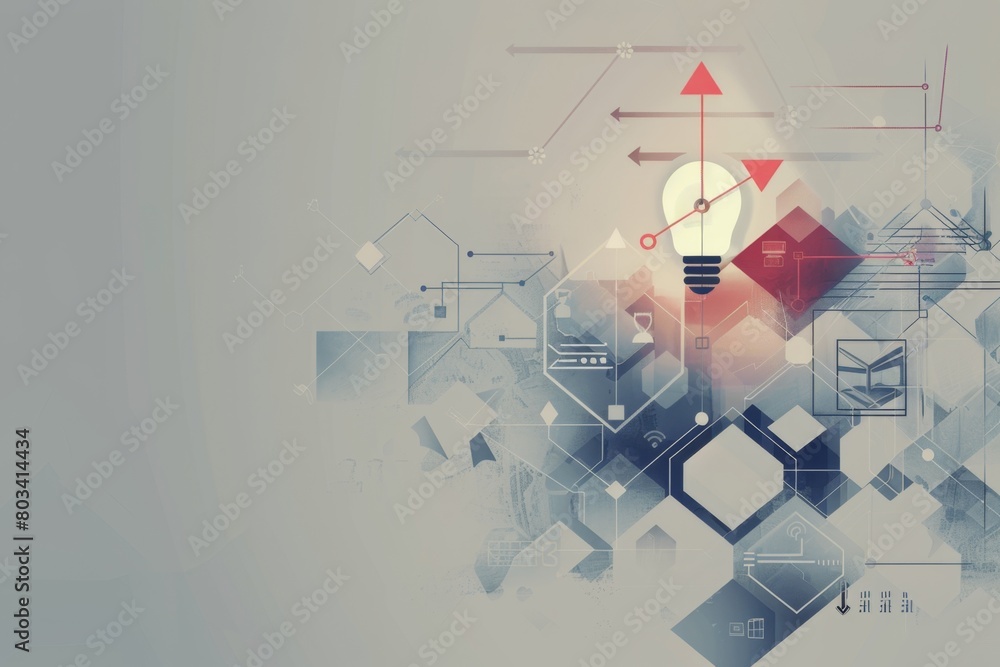 Poster a digital illustration of an abstract background with hexagons and icons representing technology, in