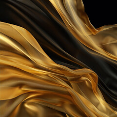 Elegant gold and black rippled silk background
