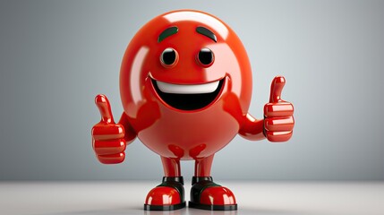 A figurine of a smiling plastic man who raises both thumbs up. The character agrees, gives a positive answer, recommends. Good idea concept. Illustration for advertising, marketing or presentation. - obrazy, fototapety, plakaty