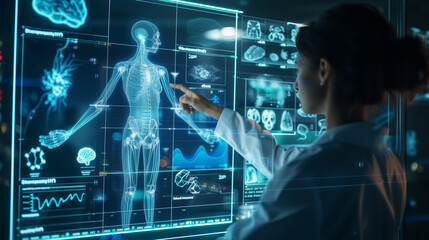 scientist studying life and health science, engineer researching human engineering project, science and technology concept