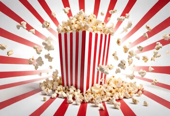 Splash Popcorn from box on red and white background.