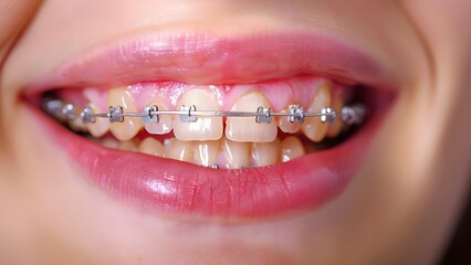 Demonstration of Orthodontic Treatment with a Close-Up Photo of a Person's Mouth with Braces. Concept Orthodontic Treatment, Close-Up Photo, Braces Demonstration, Dental Health, Orthodontic Progress
