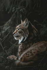 Fototapeta premium Close up of a cat perched on a tree branch, looking alert and curious