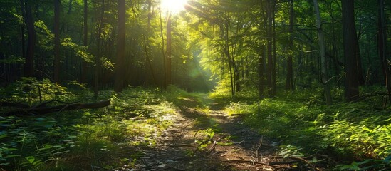 Obraz premium Sun shining brightly in the woods