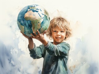 Schoolchild holding a globe, emphasizing the importance of environmental education.