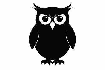 Black owl silhouette on white background