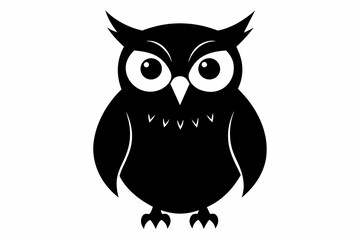 Black owl silhouette on white background
