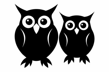 Two owl silhouette on white background