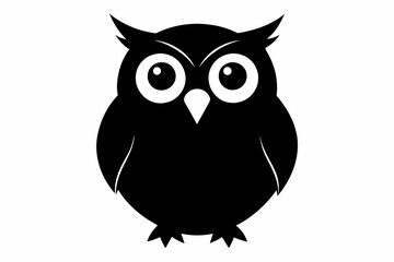 Black owl silhouette on white background