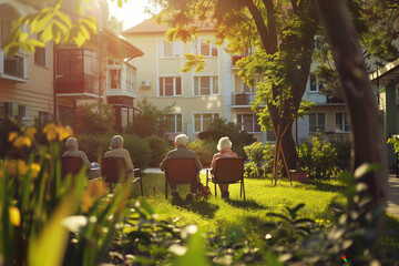 happy senior people in care home