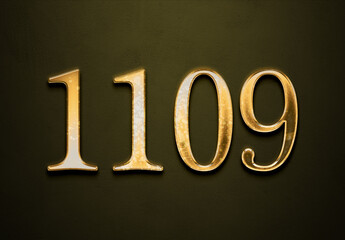 Old gold effect of 1109 number with 3D glossy style Mockup.	