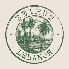Naklejka premium Beirut, Lebanon Stamp City Postmark. Silhouette Postal Passport. Round Vector Icon. Vintage Postage Design. 