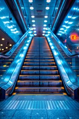 An escalator with lights on it in a building, AI